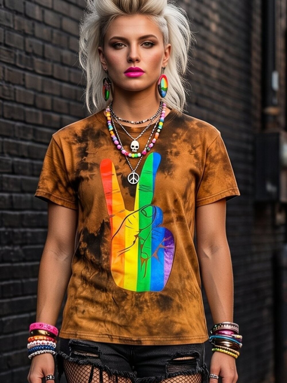 Spencer's Size Small Tee Shirt Unisex Bleached  T-Shirt Cotton Rainbow Peace 90s